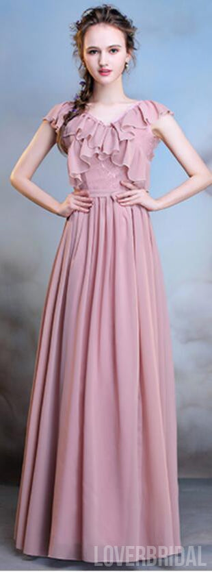 Chiffon Dusty Pink Long Mismatched Simple Cheap Bridesmaid Dresses Online, WG508