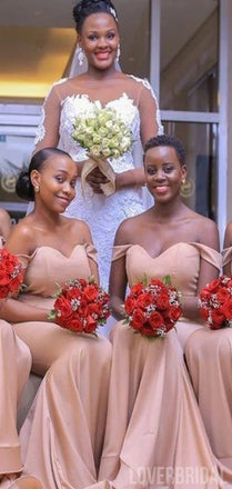 Coral Off the Shoulder Sweetheart Cheap Long Bridesmaid Dresses Gown Online, WG878