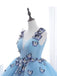 Cute Blue A-line V-neck Cheap Long Prom Dresses, Dance Dresses,12723
