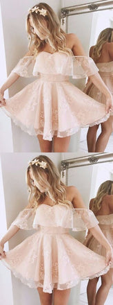 Cute Off Shoulder Lace Short Homecoming Dresses Online, CM540