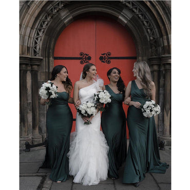 Dark Green Mermaid One Shoulder Cheap Long Bridesmaid Dresses Online,WG1106