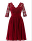 Dark Red Long Sleeve Lace Short Bridesmaid Dresses, Cheap Custom Short Bridesmaid Dresses, Affordable Bridesmaid Gowns, BD024