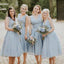 Dusty Blue V Neck Chiffon Short Cheap Bridesmaid Dresses Online, WG346