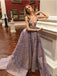 Dusty Purple Lace A line Scoop Cheap Long Evening Prom Dresses, Cheap Sweet 16 Dresses, 18377