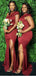 Dusty Red Mermaid One Shoulder Side Slit Cheap Long Bridesmaid Dresses,WG1369