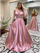 Dusty Rose A-line Spaghetti Straps V-neck Long Prom Dresses Online,12415