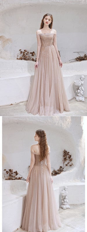 Elegant A-line Off Shoulder Long Prom Dresses Online,Evening Party Dresses,12573