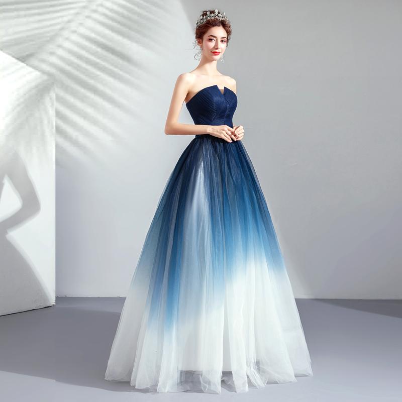 Elegant A-line Sweetheart Blue & White Long Prom Dresses Online,12457