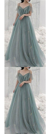 Elegant Blue A-line Spaghetti Straps Long Prom Dresses Online, Dance Dresses,12540