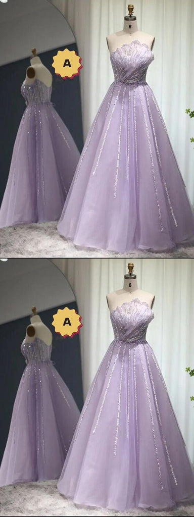Elegant Purple A-line Strapless Maxi Long Prom Dresses,Evening Dresses,12982