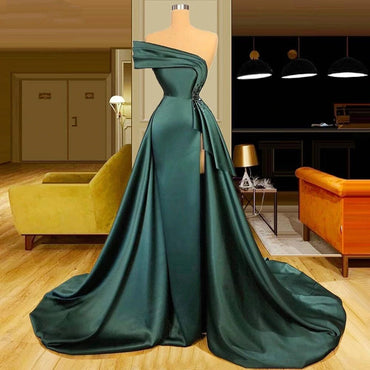 Emerald Green Mermaid Sweetheart High Slit Cheap Long Prom Dresses,12707