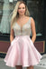 Gold V Neck Beaded Short Homecoming Dresses Online, Cheap Short Prom Dresses, CM838