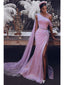 Gorgeous Pink Sheath One Shoulder High Slit Maxi Long Prom Dresses,12969