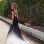 Gradient Black White Short Sleeve Sexy Side Slit Lace Open Back Long Prom Dress, WG270