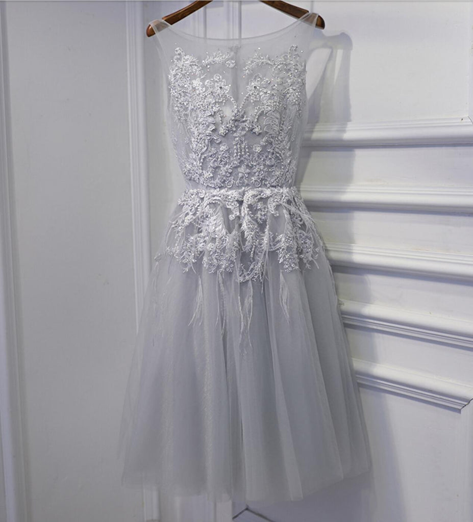 Gray Lace Beaded Homecoming Prom Dresses, Affordable Short Party Prom Dresses, Perfect Homecoming Dresses, CM262
