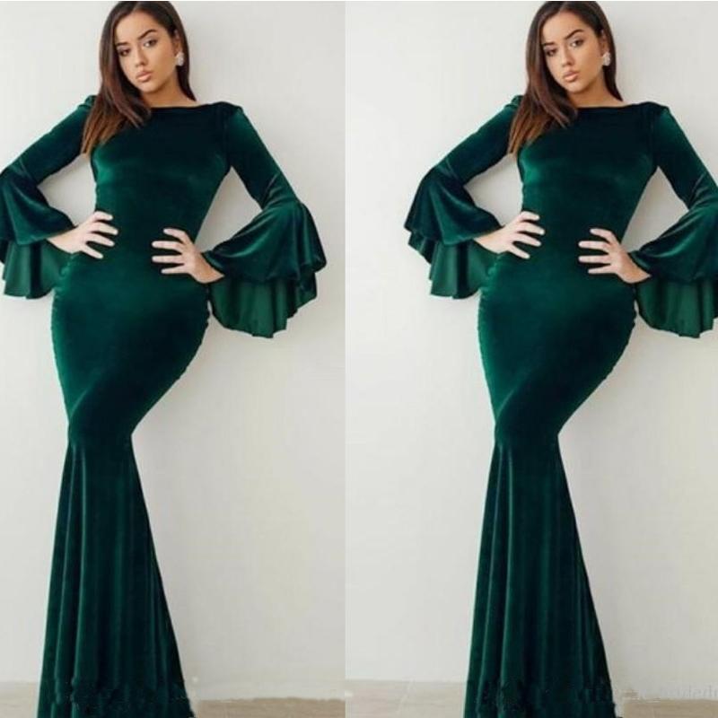 Green Mermaid Jewel Long Sleeves Cheap Bridesmaid Dresses Online,WG979