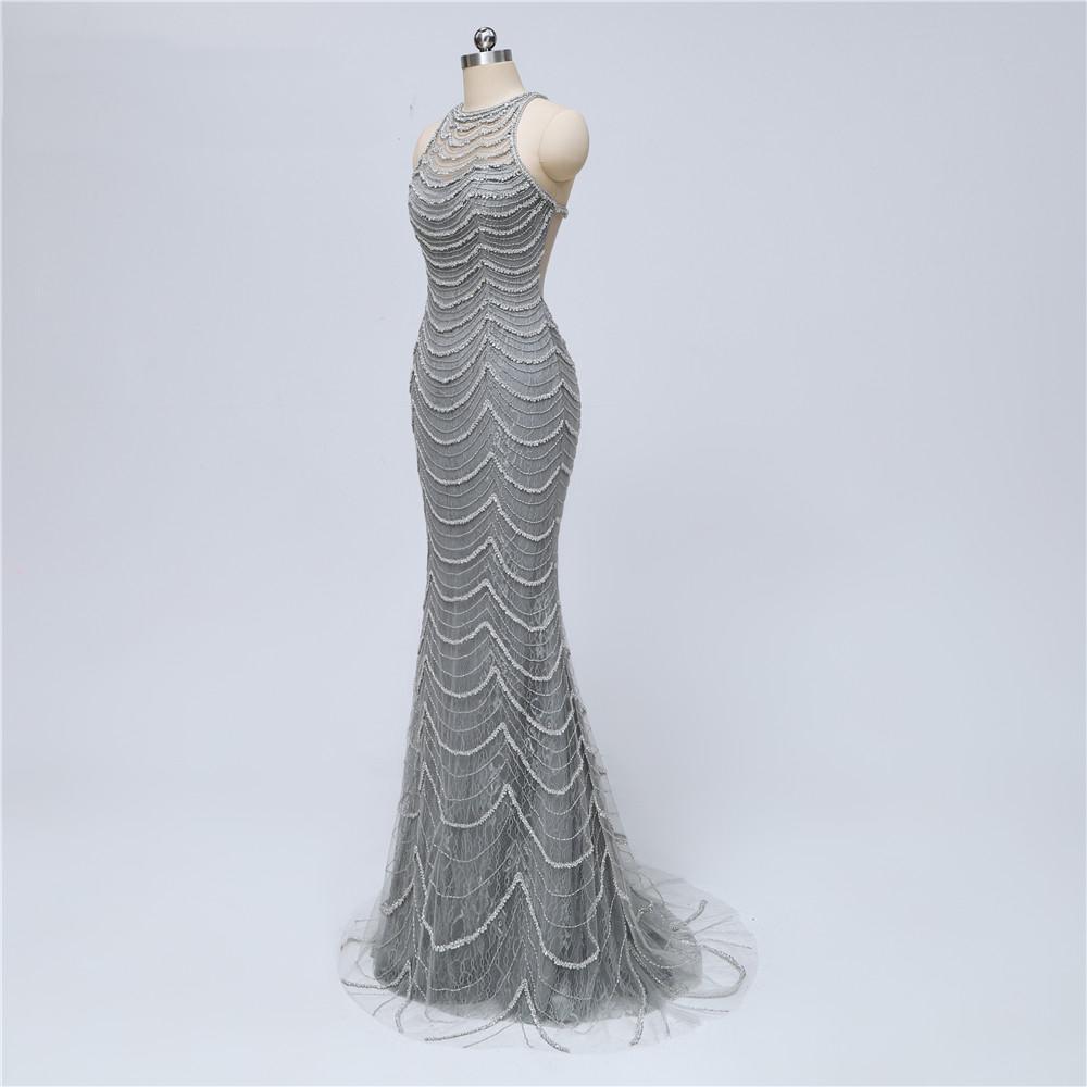 Grey Lace Heavily Beaded Mermaid Long Evening Prom Dresses, Luxurious Sweet 16 Dresses, 18347