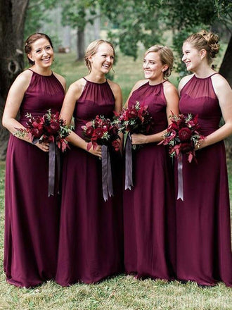 Halter Plum Chiffon Cheap Long Bridesmaid Dresses Online, WG575