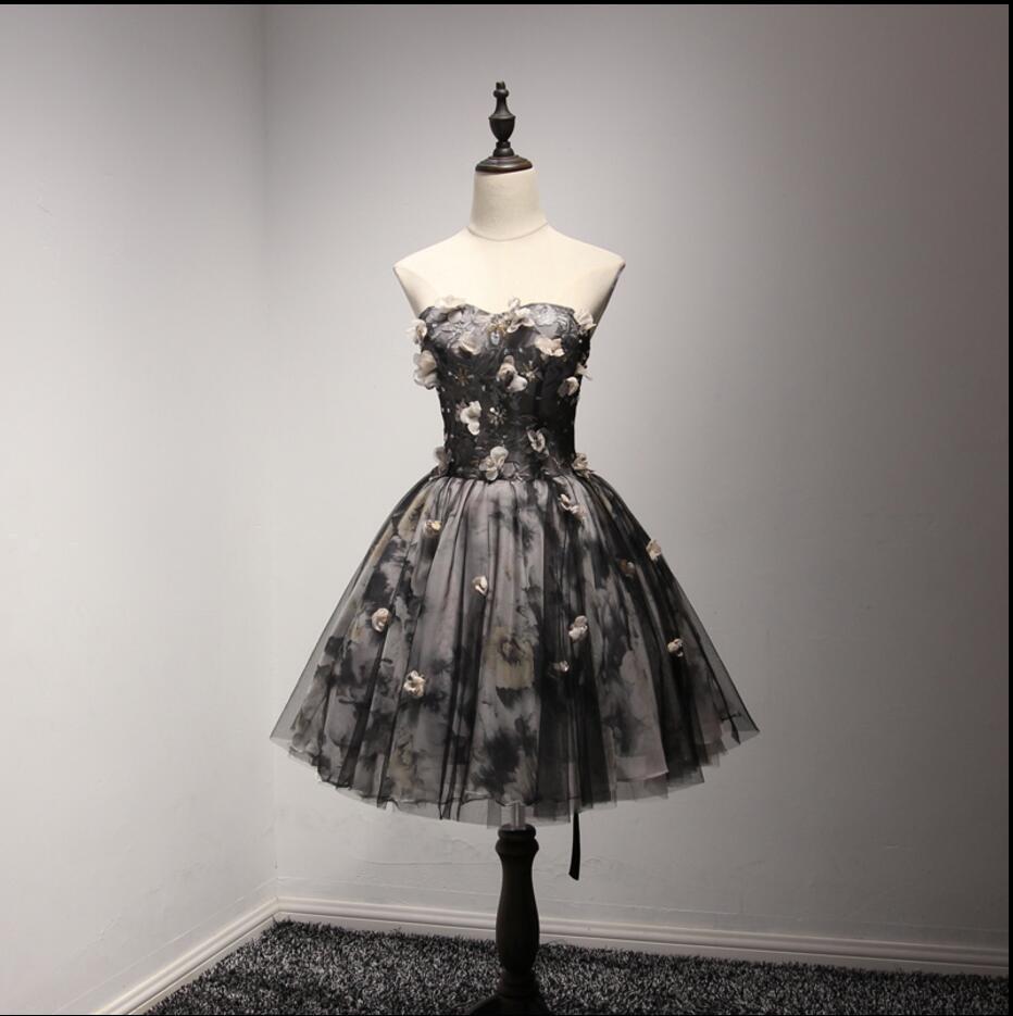 Handmade Flower Black Homecoming Prom Dresses, Little Black Dress,  Short Party Prom Dresses, Perfect Homecoming Dresses, CM208