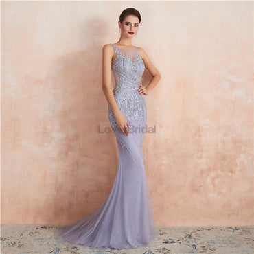 Heavily Beaded Lilac Mermaid Evening Prom Dresses, Evening Party Prom Dresses, 12110