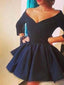 Hot Selling Long sleeve black off shoulder simple v-neck A-line for teens homecoming prom dress,BD00200