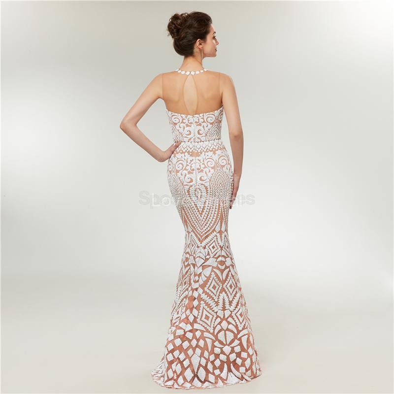 Illusion Lace Mermaid Long Evening Prom Dresses, Evening Party Prom Dresses, 12010