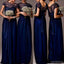 Impressive Discount Cap Sleeve Top Seen-Through Lace Elegant Royal Blue Long Bridesmaid Dresses, WG030
