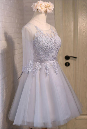 Lace Long Sleeve See Through Open Back Homecoming Prom Dresses, Affordable Short Party Prom Dresses, Perfect Homecoming Dresses, CM284