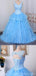 Lace Straps Blue Ball Gown Long Evening Prom Dresses, Cheap Custom Sweet 16 Dresses, 18543