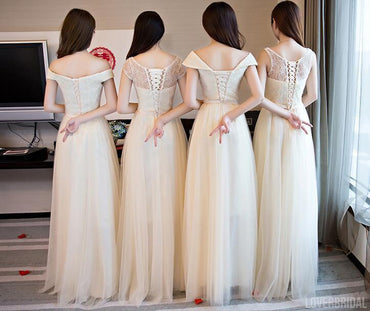 Lace Tulle Cute Long Bridesmaid Dresses, Mismatched Custom Long Bridesmaid Dresses, Cheap Bridesmaid Gowns, BD003