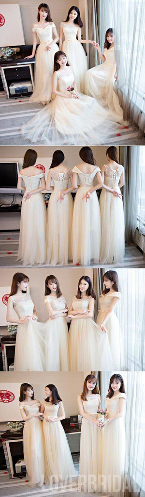 Lace Tulle Cute Long Bridesmaid Dresses, Mismatched Custom Long Bridesmaid Dresses, Cheap Bridesmaid Gowns, BD003