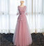 Long Sleeve Gray Lace Soft Tulle Long Bridesmaid Dresses, Cheap Custom Long Bridesmaid Dresses, Affordable Bridesmaid Gowns, BD017