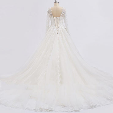 Long Sleeve Lace Beaded See Through A line Wedding Bridal Dresses, Affordable Custom Made Wedding Bridal Dresses, WD264