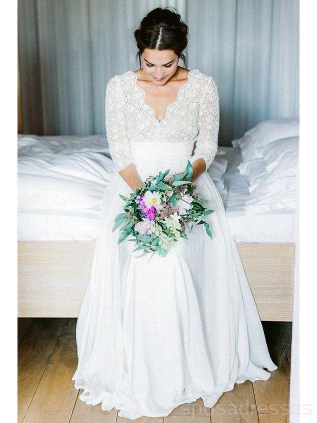 Long Sleeves Backless Beach Wedding Dresses Online, Cheap Lace Bridal Dresses, WD462