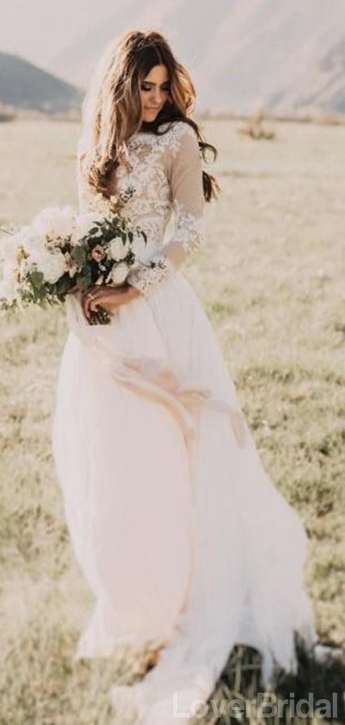 Long Sleeves Lace A-line Wedding Dresses Online, Cheap Unique Bridal Dresses, WD591