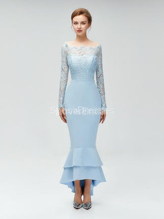Long Sleeves Lace Mermaid High Low Cheap Bridesmaid Dresses Online, WG580