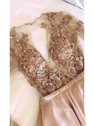 Long Sleeves Sparkly Chiffon Long Evening Prom Dresses, Cheap Custom Party Prom Dresses, 18570