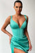 Mint Green Mermaid Straps V-neck High Slit Cheap Long Prom Dresses,12674