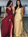 Mismatched A-line Spaghetti Straps V-neck Cheap Long Prom Dresses Online,12616