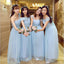 Mismatched Blue Tulle Long Bridesmaid Dresses, Cheap Custom Long Bridesmaid Dresses, Affordable Bridesmaid Gowns, BD006