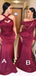 Mismatched Burgundy One shoulder Mermaid Cheap Long Bridesmaid Dresses Gown Online,WG922