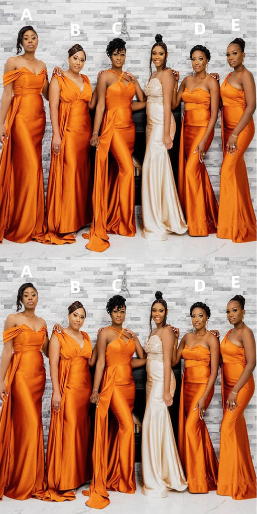 Mismatched Burnt Orange Mermaid Cheap Long Bridesmaid Dresses,WG1265