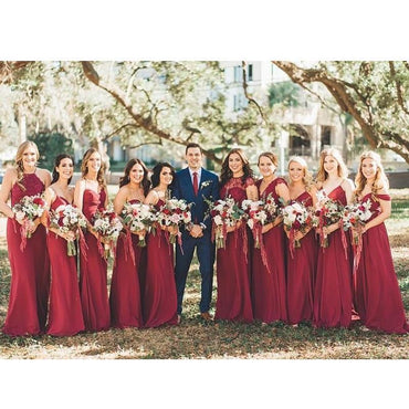 Mismatched Chiffon Dark Red Long Bridesmaid Dresses Online, Cheap Bridesmaids Dresses, WG688