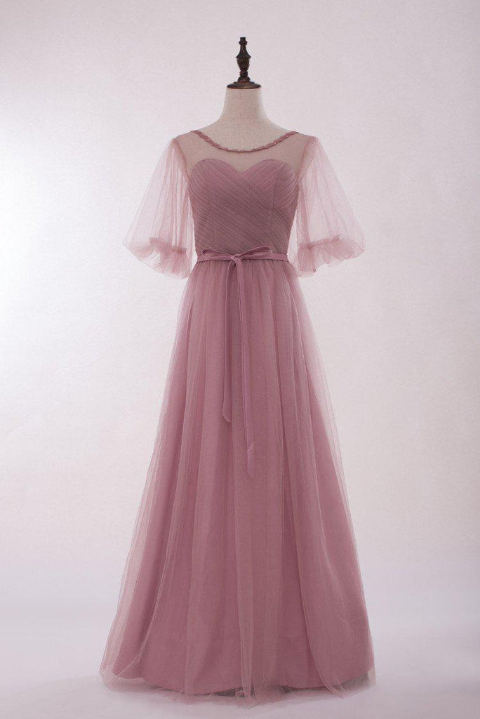 Mismatched Elegant Dusty Pink Soft Tulle Long Bridesmaid Dresses, Cheap Custom Long Bridesmaid Dresses, Affordable Bridesmaid Gowns, BD013