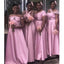 Mismatched Pink A-line Off Shoulder Cheap Long Bridesmaid Dresses Online,WG992