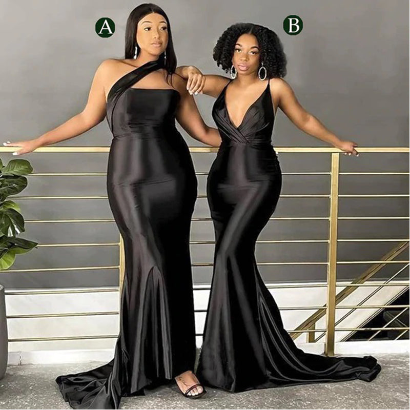 Mismatched Simple Black Mermaid Cheap Long Bridesmaid Dresses,WG1122