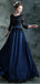 Navy Blue A-line Jewel 3/4 Sleeveless Long Prom Dresses Online,12452