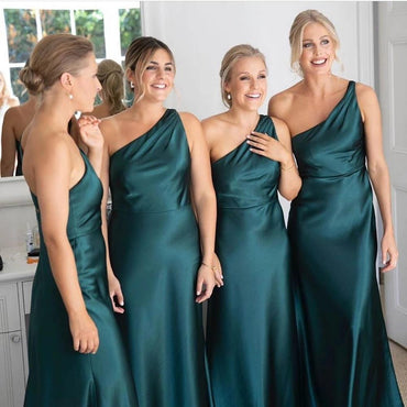 Navy Blue Mermaid One Shoulder Cheap Long Bridesmaid Dresses Online,WG984