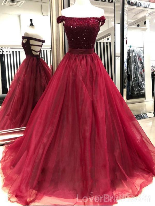 Off Shoulder Beaded Dark Red Long Evening Prom Dresses, Cheap Custom Party Prom Dresses, 18592