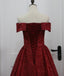 Off Shoulder Dark Red Sparkly A-line Long Evening Prom Dresses, Evening Party Prom Dresses, 12296